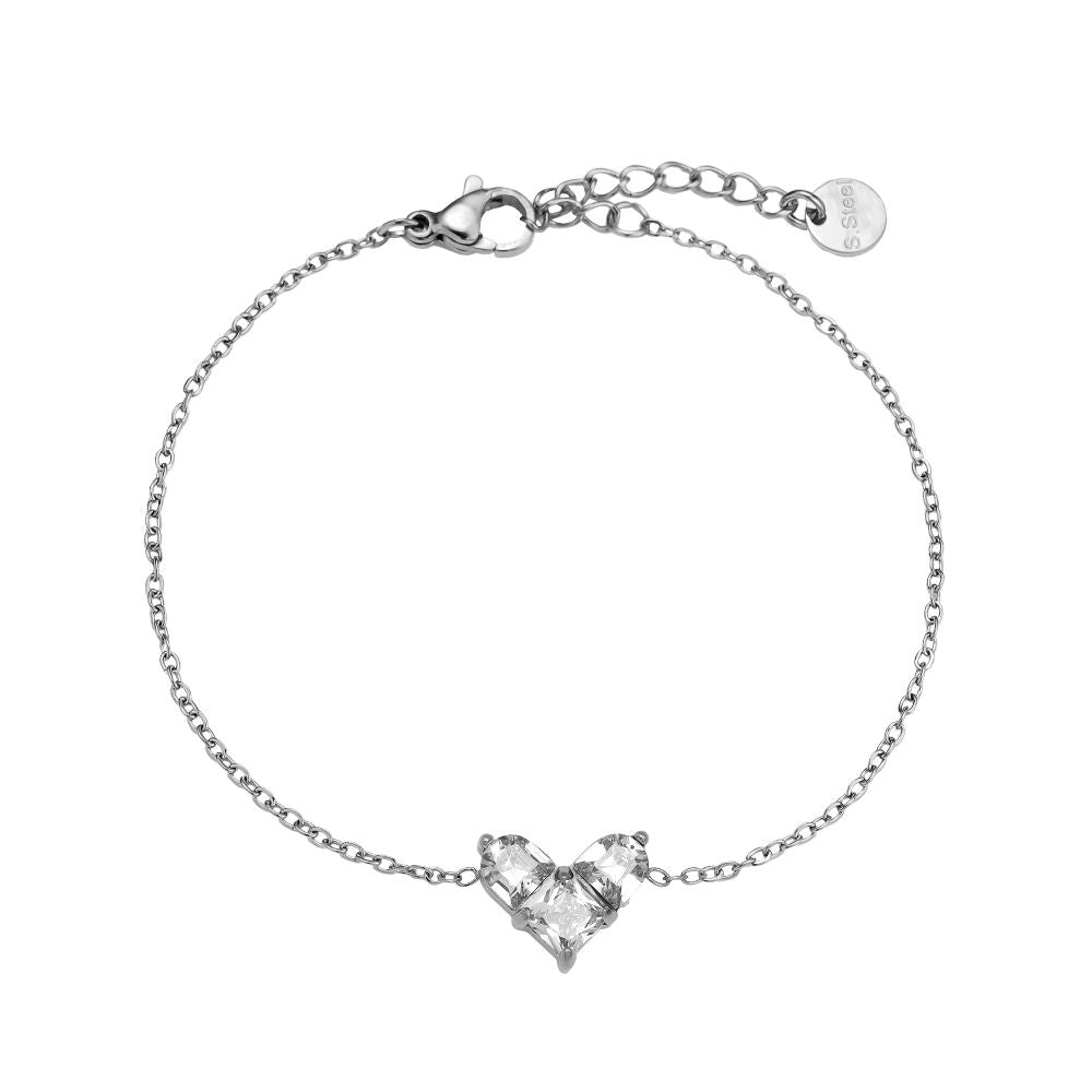Vergoldetes Damenarmband mit Herzanhänger und funkelnden Zirkonia-Steinen von Finesse Feminine Jewelry