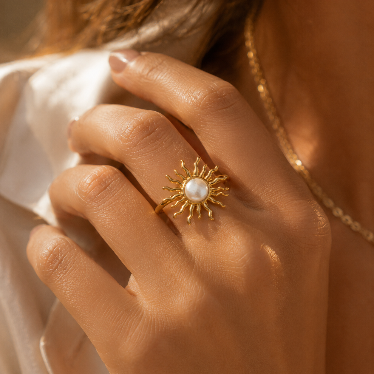 Golden Sun Pearl Ring