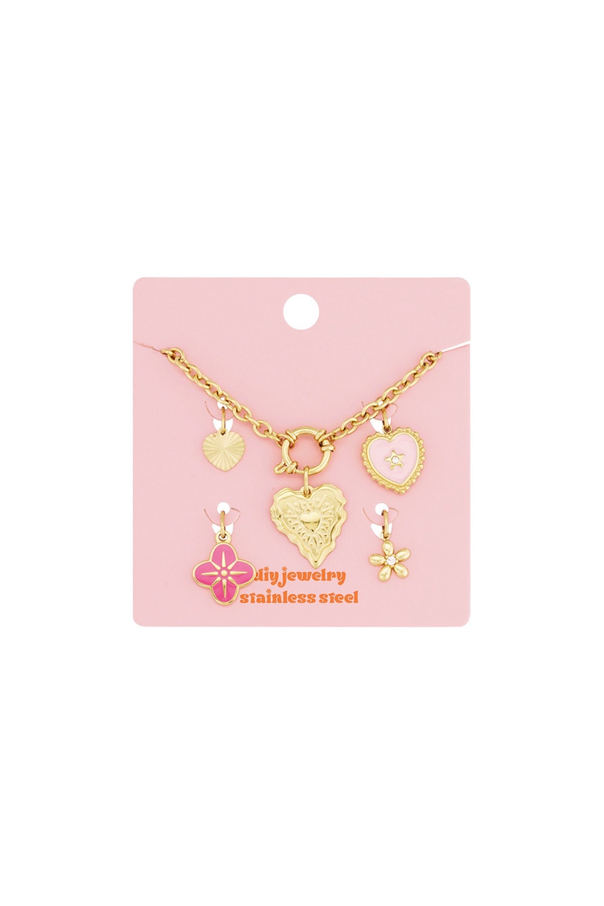 Amora Charm Armband – Gold mit Herz & Blumen Anhängern