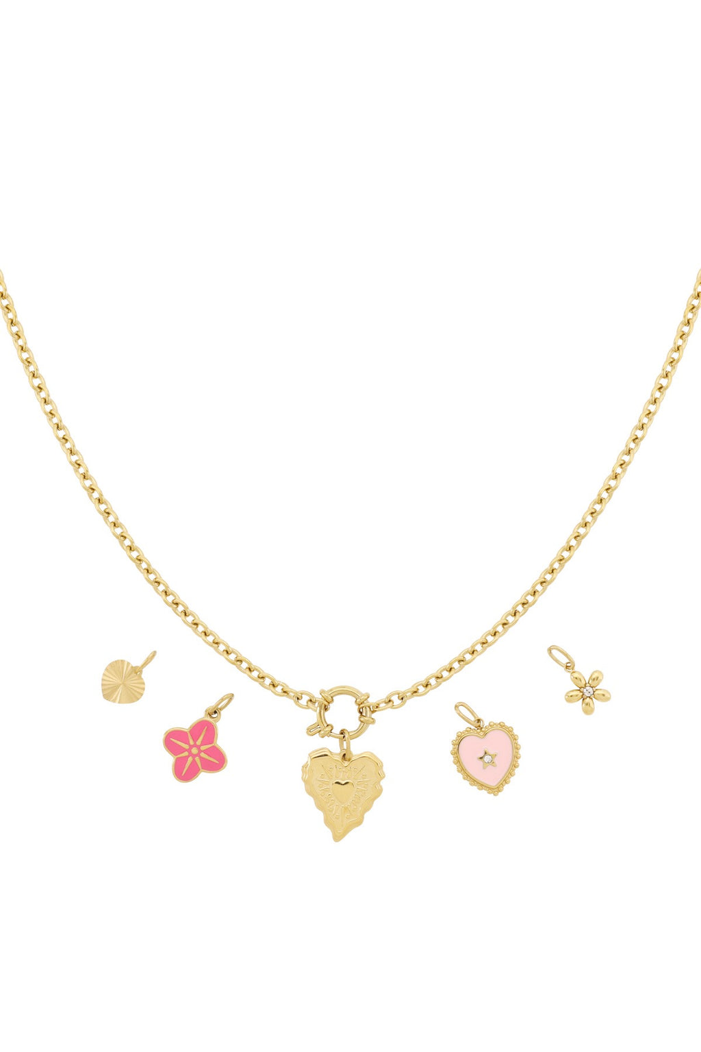 Amora Charm Halskette – Gold mit Herz & Blumen Anhängern