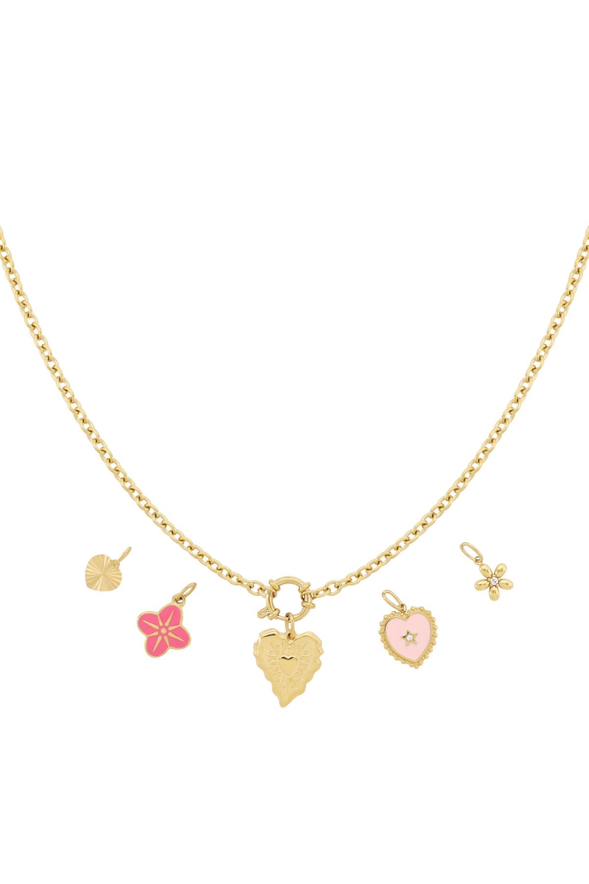 Amora Charm Halskette – Gold mit Herz & Blumen Anhängern