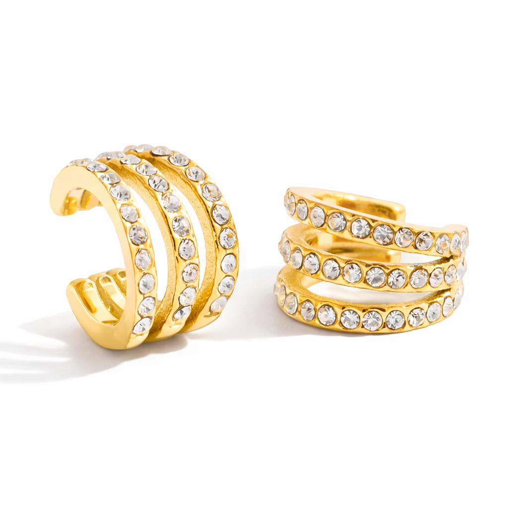 Goldener Ear Cuff mit Zirkonia – moderner Schmuck ohne Ohrloch