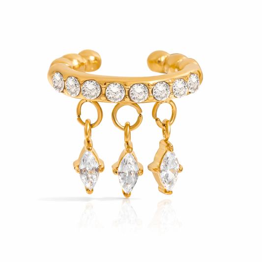 Goldener Ear Cuff mit Zirkonia – moderner Schmuck ohne Ohrloch